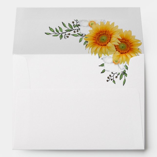 Elegant Gold Sunflower Floral Lined Wedding Envelope (Back (Bottom))