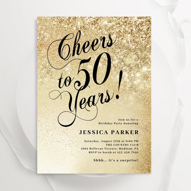 Elegant Gold Surprise 50th Birthday Invitation (Creator Uploaded)
