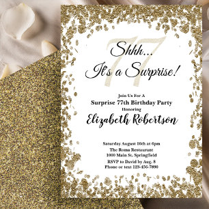 Elegant Gold Surprise 77th Birthday Invitation