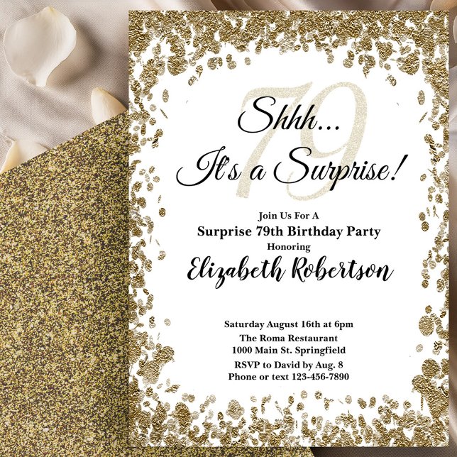 Elegant Gold Surprise 79th Birthday Invitation (Creator Uploaded)