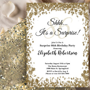 Elegant Gold Surprise 86th Birthday Invitation