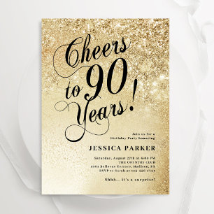 Elegant Gold Surprise 90th Birthday Invitation