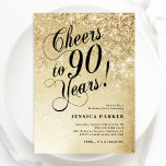 Elegant Gold Surprise 90th Birthday Invitation<br><div class="desc">Elegant surprise 90th birthday party invitation. Elegant design in faux glitter gold and black. Features typography script font and confetti. Perfect for a stylish women's bday celebration. Personalise with your own details. Message me if you need custom age. Printed Zazzle invitations or instant download digital printable template.</div>