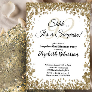Elegant Gold Surprise 92nd Birthday Invitation