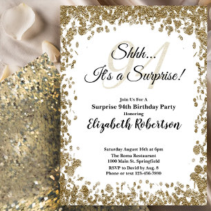 Elegant Gold Surprise 94th Birthday Invitation