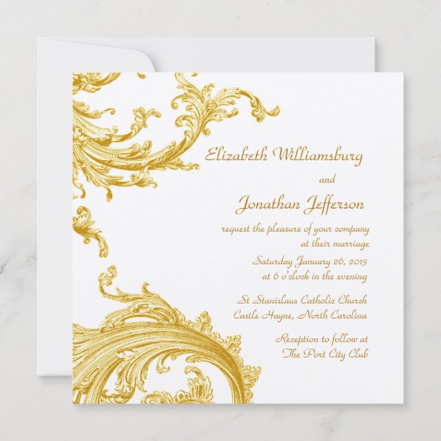 Elegant Gold Sweep Wedding Invitation (Back)