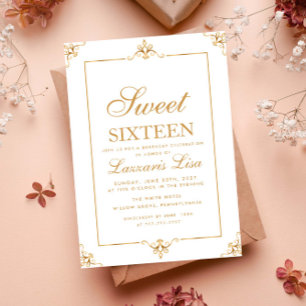 Elegant Gold Sweet Sixteen 16 Birthday Invitation