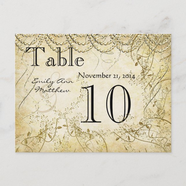 Elegant Gold Swirl Wedding Table Number Postcard (Front)