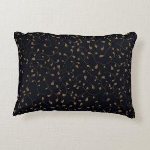 Elegant Gold Swirling Vine Pattern on Black Decorative Cushion