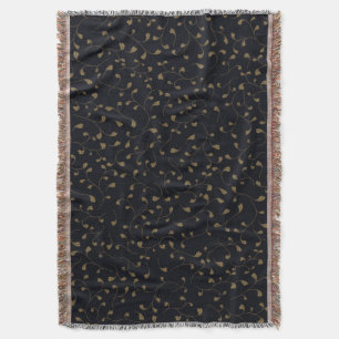 Elegant Gold Swirling Vine Pattern on Black Throw Blanket