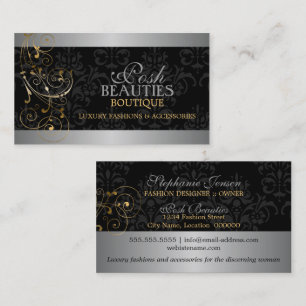 Elegant Gold Swirls and Black Damask Business Card