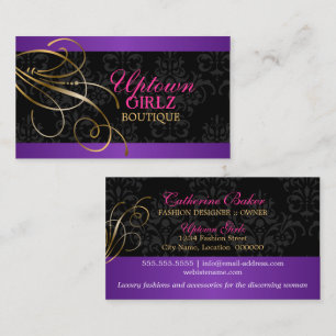 Elegant Gold Swirls and Black Damask Business Card