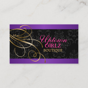 Elegant Gold Swirls and Black Damask Business Card