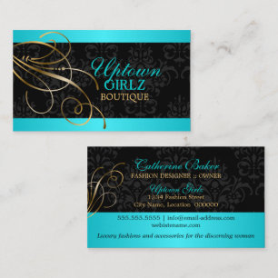 Elegant Gold Swirls and Black Damask Business Card
