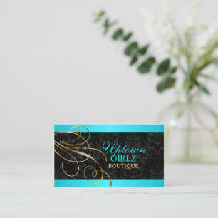 Elegant Gold Swirls and Black Damask Business Card