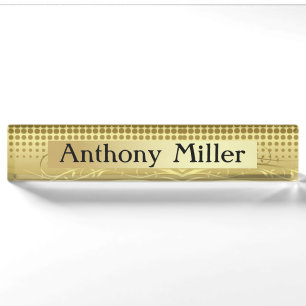 Elegant Gold Swirls and Polka Dots Nameplate