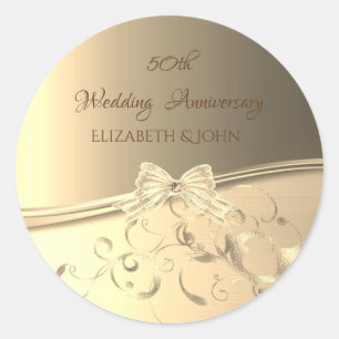 Elegant Gold Swirls ,Bow Anniversary Classic Round Sticker
