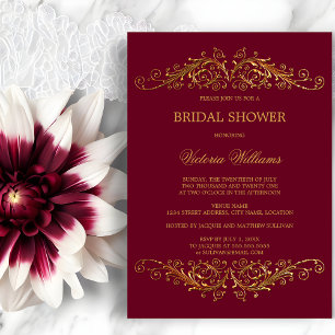 Elegant Gold Swirls Burgundy Wine Invitation