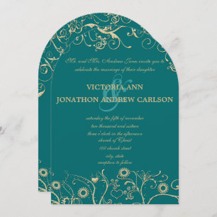 Elegant Gold Swirls Deep Emerald or any colour Invitation