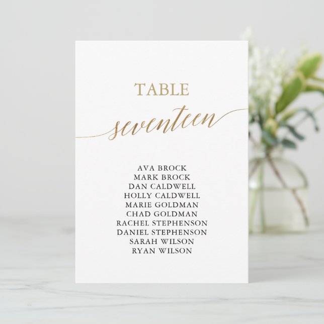 Elegant Gold Table Number 17 Seating Chart (Standing Front)
