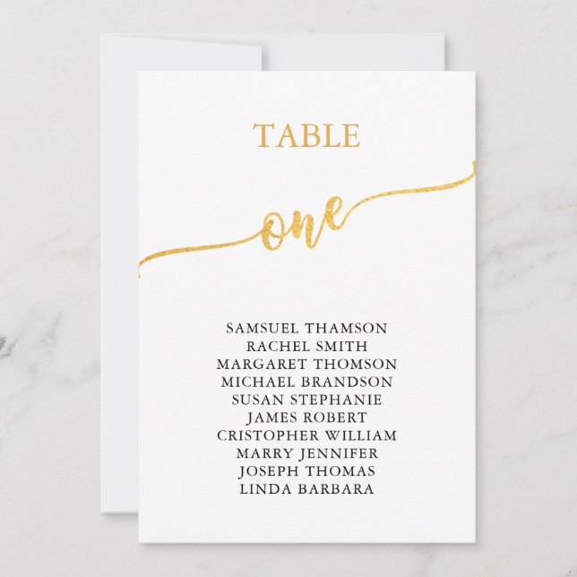 Elegant Gold Table Number 1 Seating Chart (Front)
