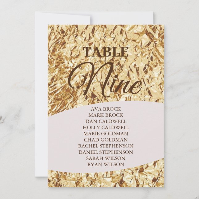 Elegant Gold Table Number 9 Nine Seating Chart  (Front)