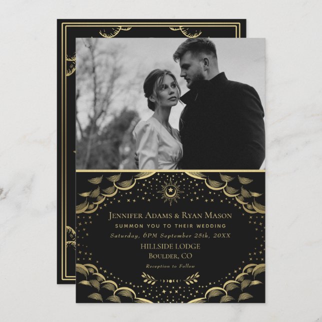 Elegant Gold Tarot Card Wedding Photo Card (Front/Back)