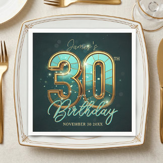 Elegant Gold Teal 3D Typography 30th Birthday Napkin
