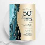 Elegant Gold Teal Agate 50th Birthday Invitation<br><div class="desc">Teal and gold agate 50th birthday party invitation. Elegant modern design featuring watercolor agate marble geode background,  faux glitter gold and typography script font. Trendy invite card perfect for a stylish women's bday celebration. Printed Zazzle invitations or instant download digital printable template.</div>