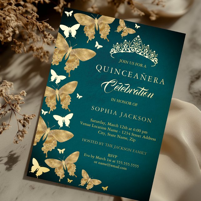 Elegant Gold Teal Butterfly Quinceanera (Creator Uploaded)