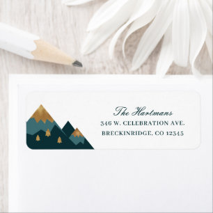 Elegant Gold Teal Mountains Return Address 