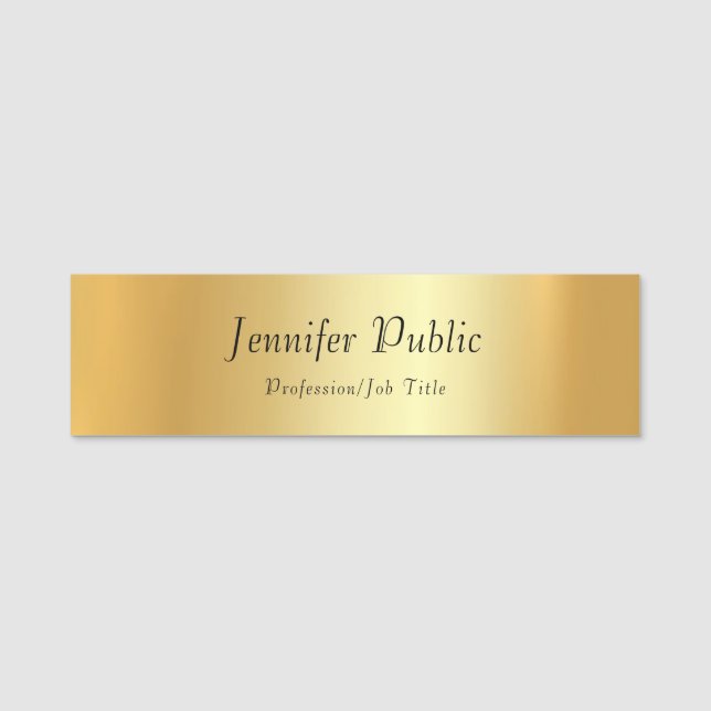 Elegant Gold Template Modern Handwritten Script Name Tag (Front)