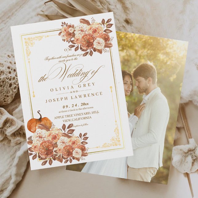 Elegant Gold Terracotta Floral Boho Rustic Wedding Invitation (Creator Uploaded)