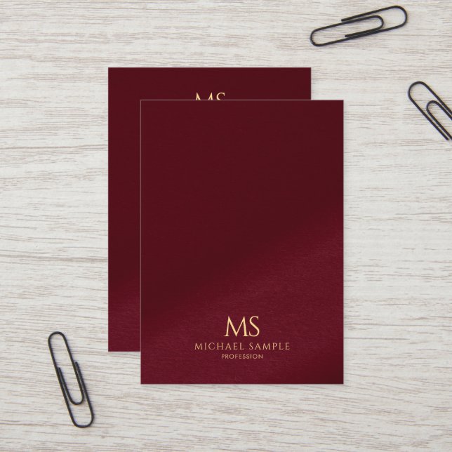 Elegant Gold Text Monogram Vertical Mighty Size Business Card (Front/Back In Situ)