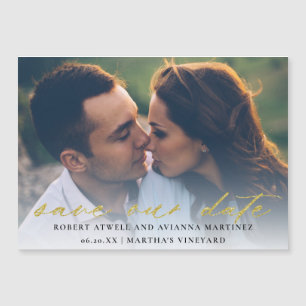 Elegant Gold Text Photo Wedding Save The Date Magnetic Invitation