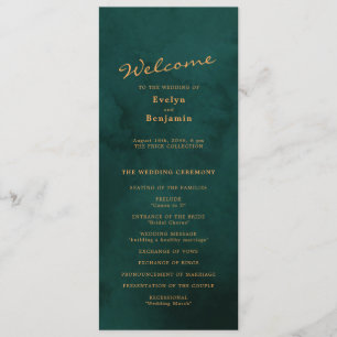 Elegant Gold Text with Green Background Wedding Programme
