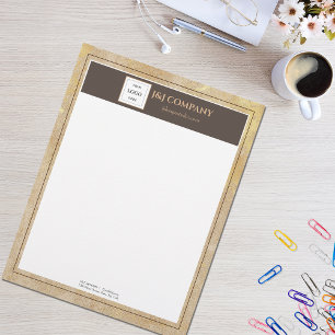 Elegant Gold Texture Brown Frame Logo Custom Letterhead