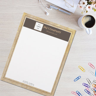 Elegant Gold Texture Brown Frame Logo Custom Letterhead