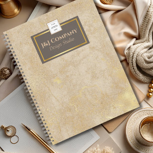 Elegant Gold Texture Brown Frame Logo Notebook