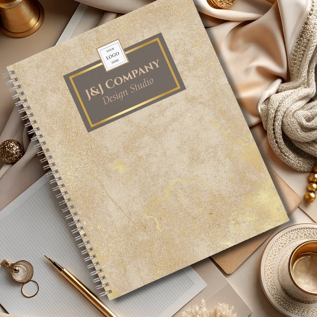 Elegant Gold Texture Brown Frame Logo Notebook (Creator Uploaded)