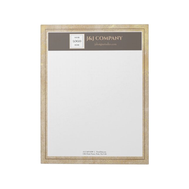 Elegant Gold Texture Brown Frame Logo Notepad (Rotated)