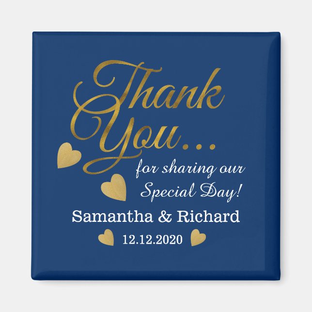 Elegant Gold Thank You Blue Wedding Favour  Magnet (Front)
