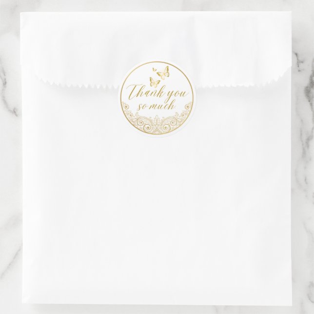 Elegant Gold Thank You So Much — Party Favor Stick Classic Round Sticker (Bag)
