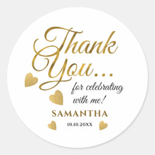 Elegant Gold Thank You Typography Party Favour   Classic Round Sticker