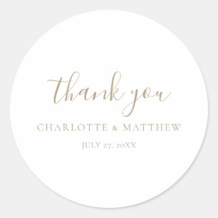 Elegant Gold Thank You Wedding Round Sticker