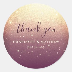 Elegant Gold Thank You Wedding Round Sticker