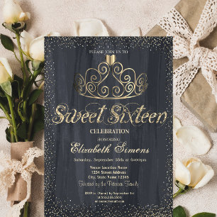 Elegant  Gold Tiara Confetti Princess  Sweet 16 Invitation