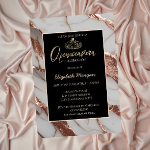Elegant Gold Tiara,Trendy Copper Glitter Marble  Invitation