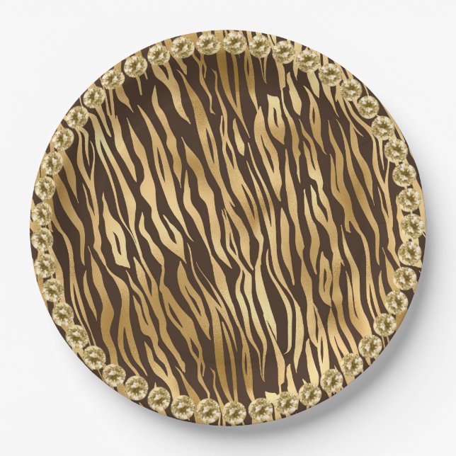 Elegant Gold Tiger Girly Pretty Paper Plate (Front)