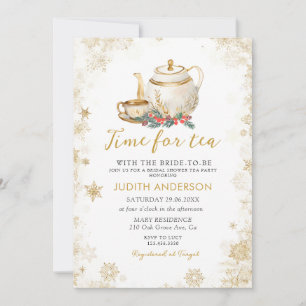 Elegant Gold Time For Tea Christmas Bridal Shower Invitation